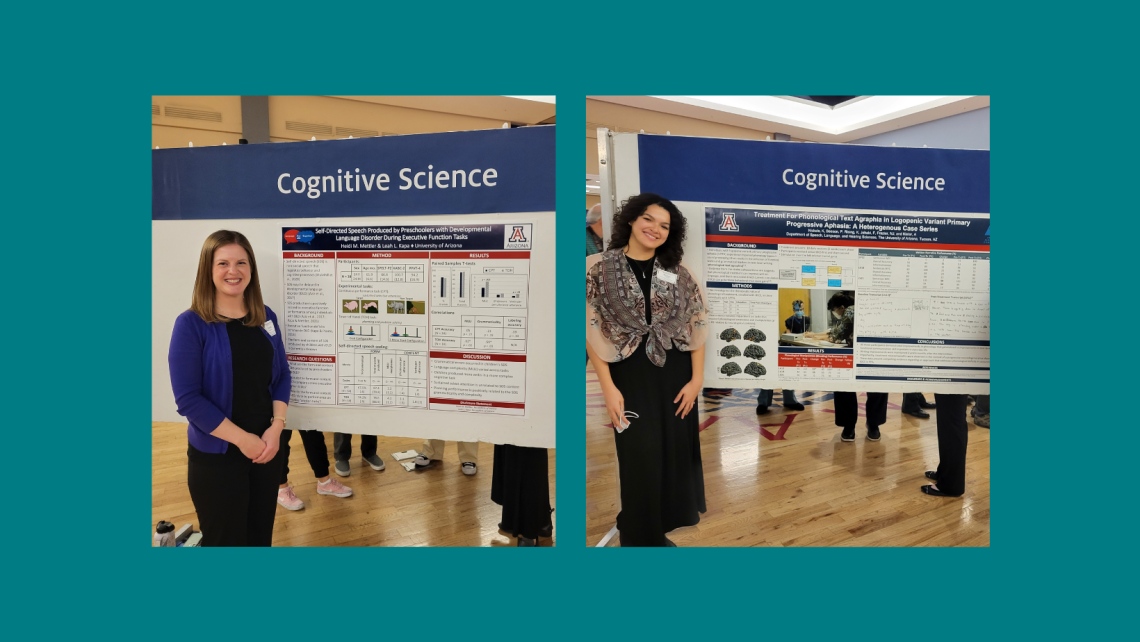 Two SLHS PhD students standing next to their winning posters.