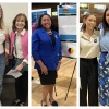 Three side by side images of student researchers and faculty advisors smiling at camera